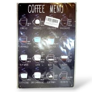 Coffee menu metal tin sign
